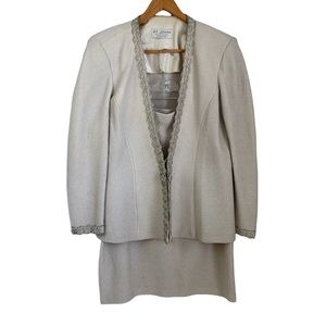 Vintage St. John Silver Evening Jacket with Matching Skirt Size 14